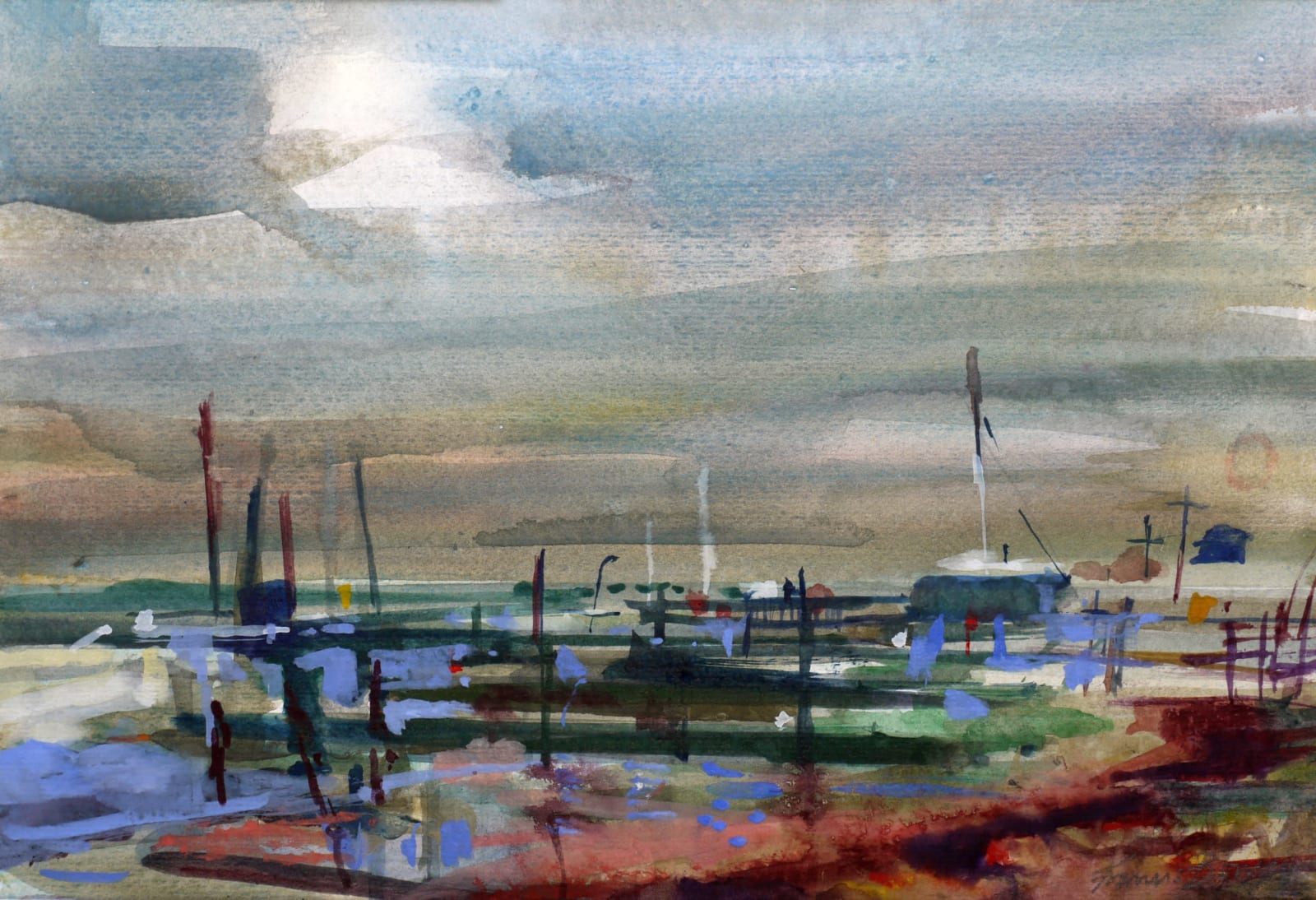 Francis Bowyer PPRWS Hon. RE, Jetties, Late Afternoon, Southwold