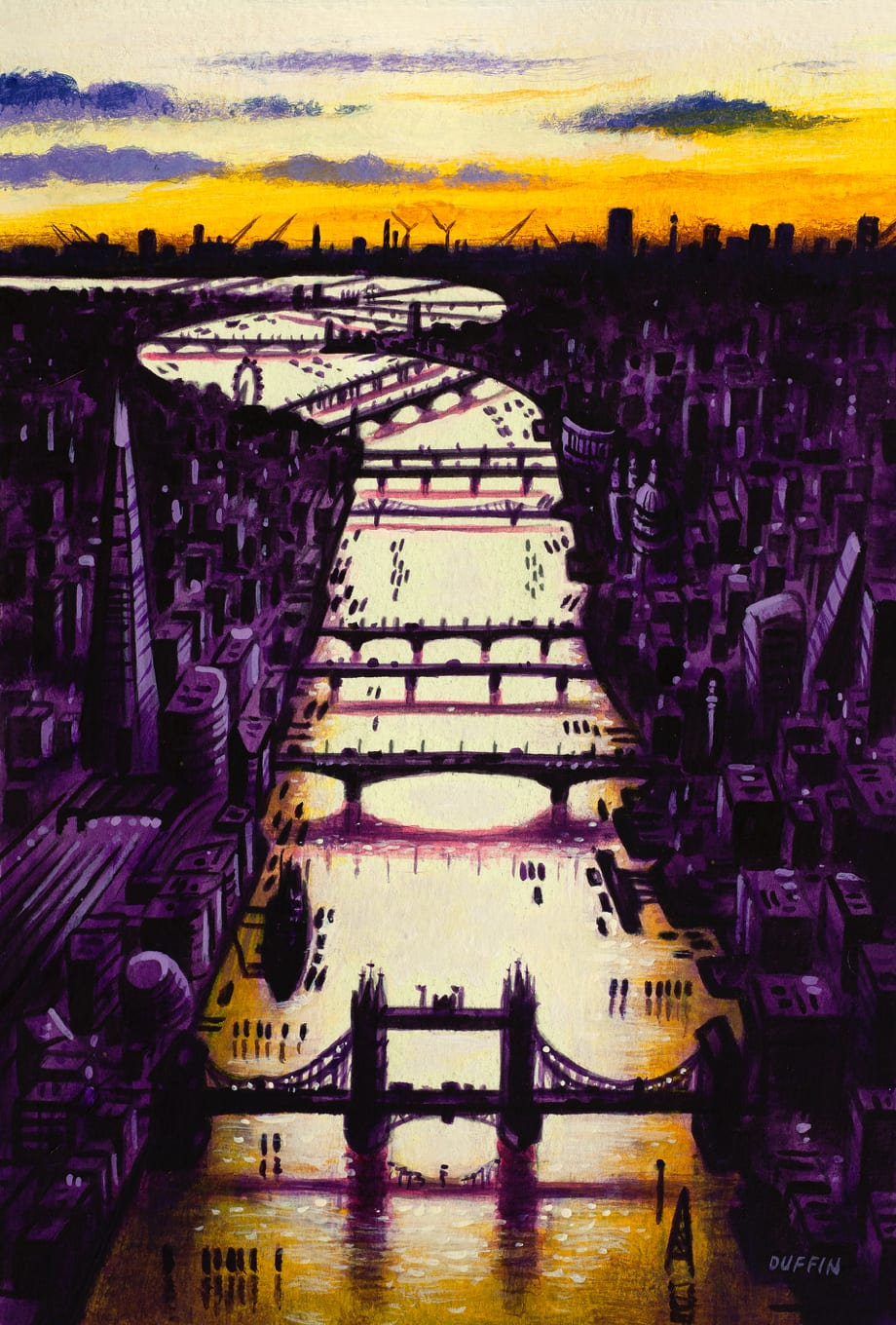 John Duffin RWS, Thames Bridges West Sundown