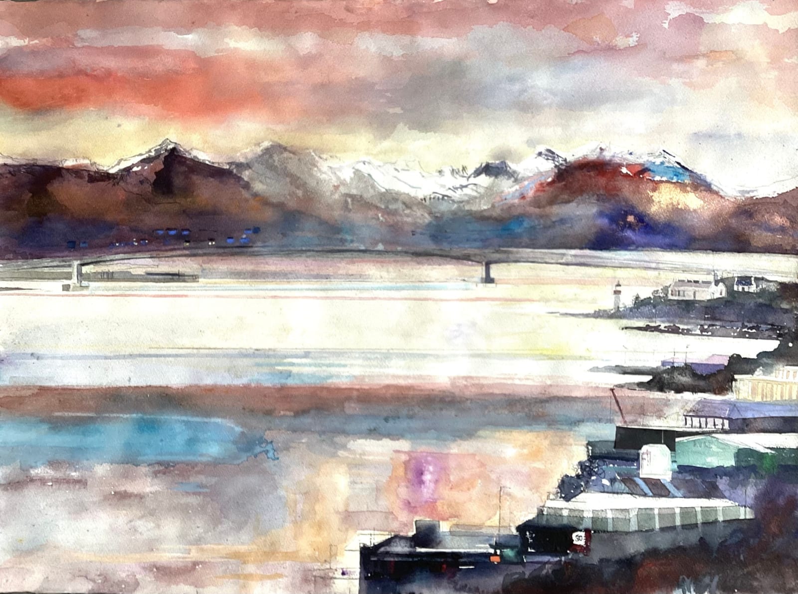 Sophie Knight RWS, Last of the sun at crossing to Isle of Skye