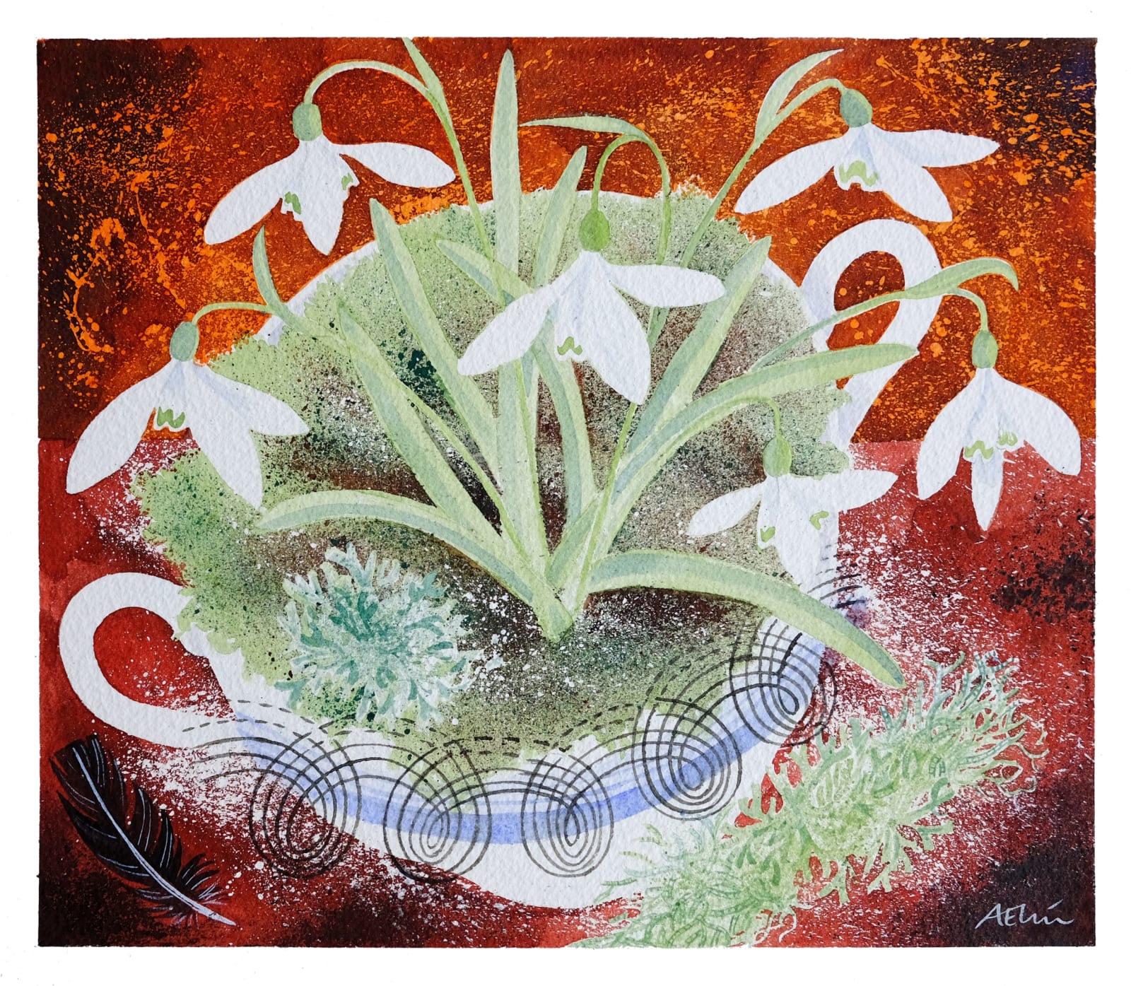 Angie Lewin RWS RE, Persephone Snowdrops