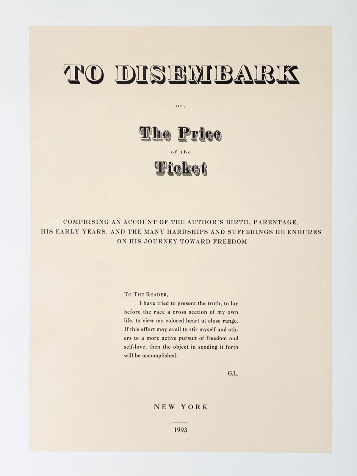 Glenn Ligon, Untitled (To Disembark or The Price of The Ticket...) from the Narratives Suite, 1993
