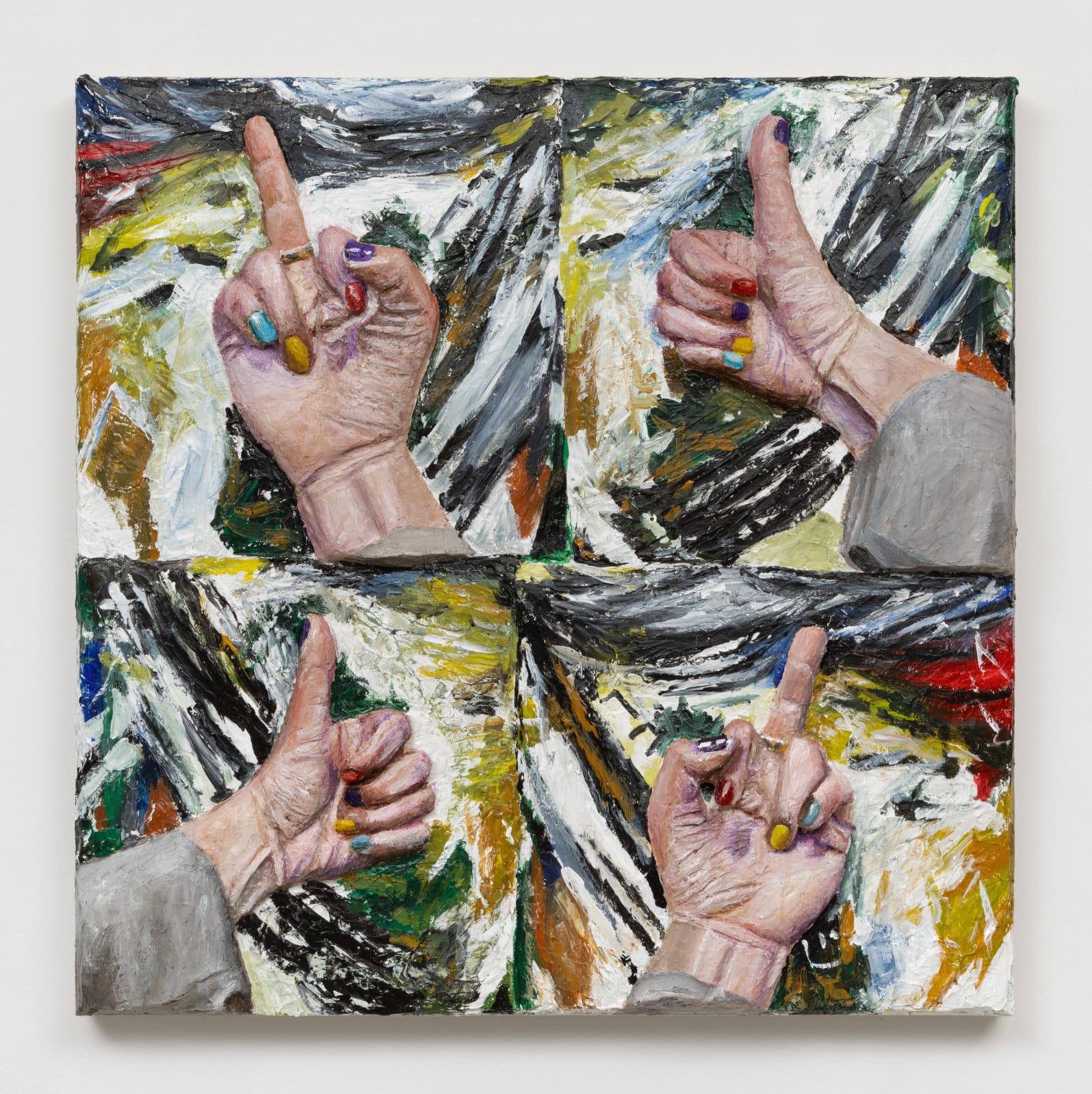 Gina Beavers, Chloe matching, flicking off De Kooning, 2021