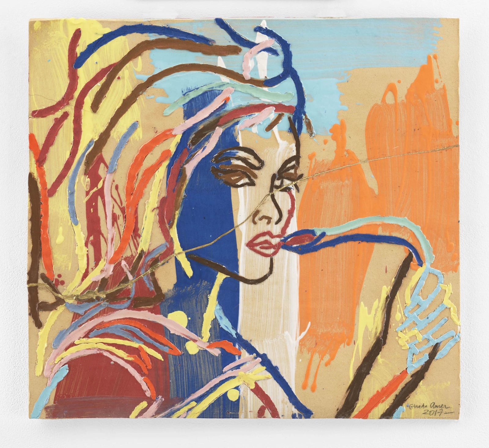Ghada Amer, Tile in Color (Woman with the Snake), 2017