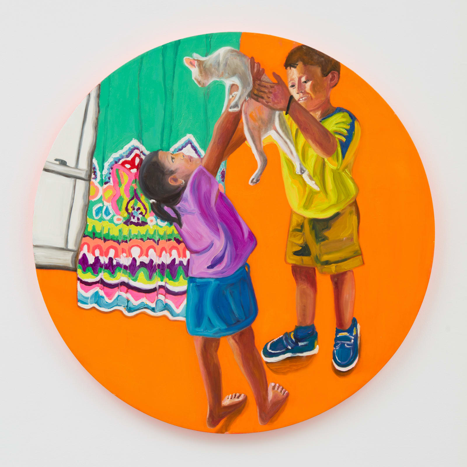Jessica Alazraki, Holding Cat in Orange, 2021