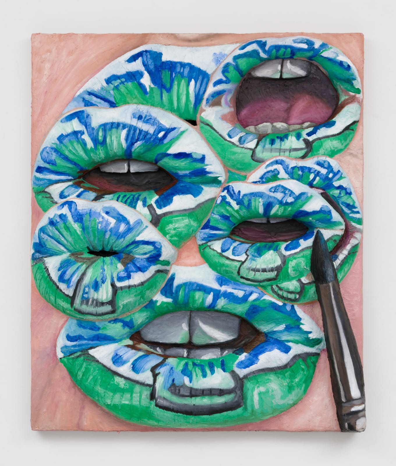 Gina Beavers, Painting Van Gogh’s Irises on my lips, 2023