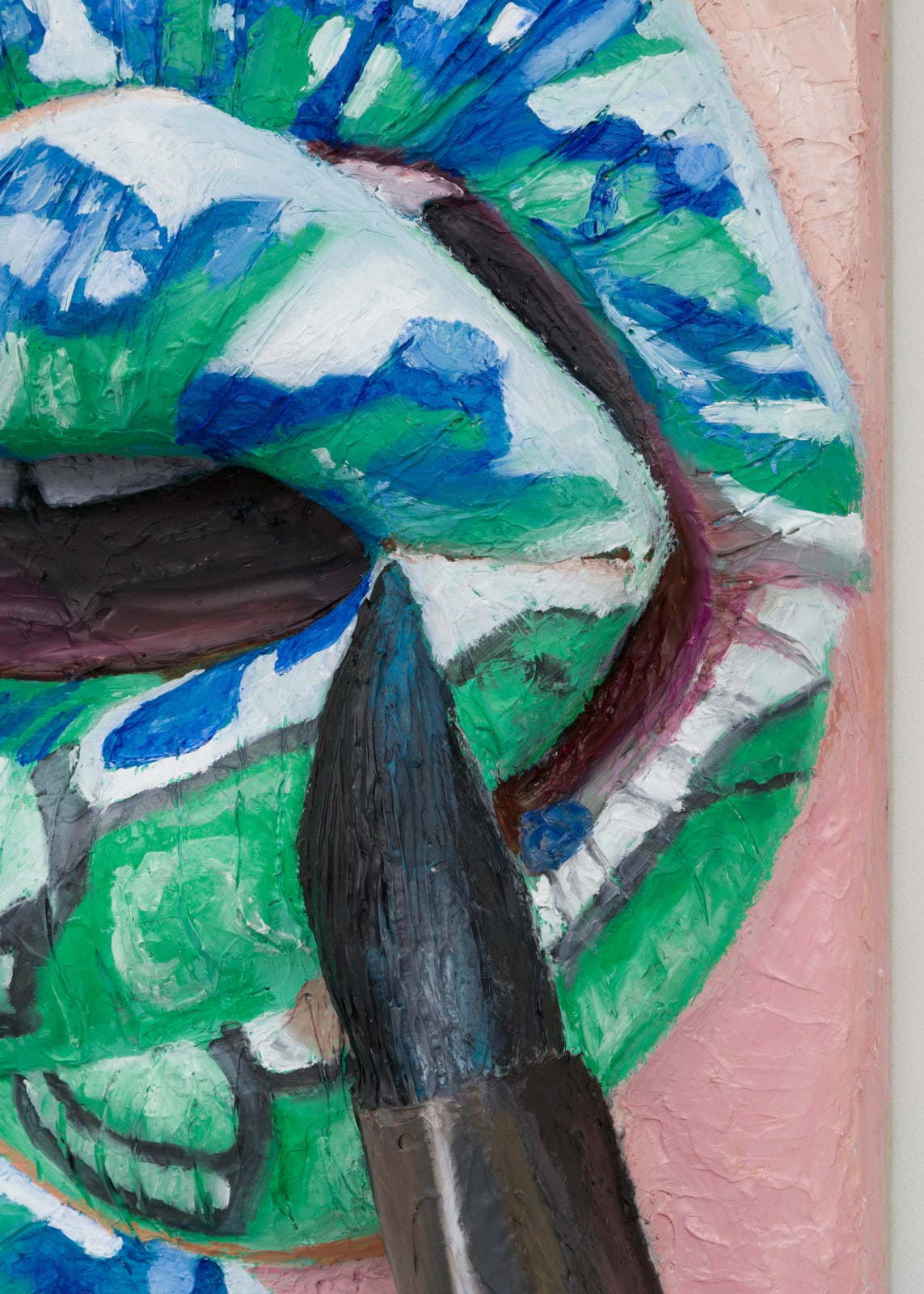 Gina Beavers, Painting Van Gogh’s Irises on my lips, 2023