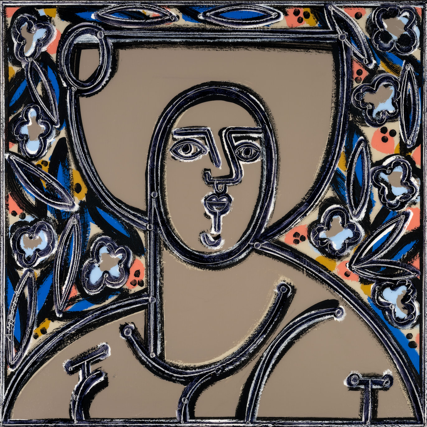 America Martin, Woman with Blue Leaves and Flowers, 2023