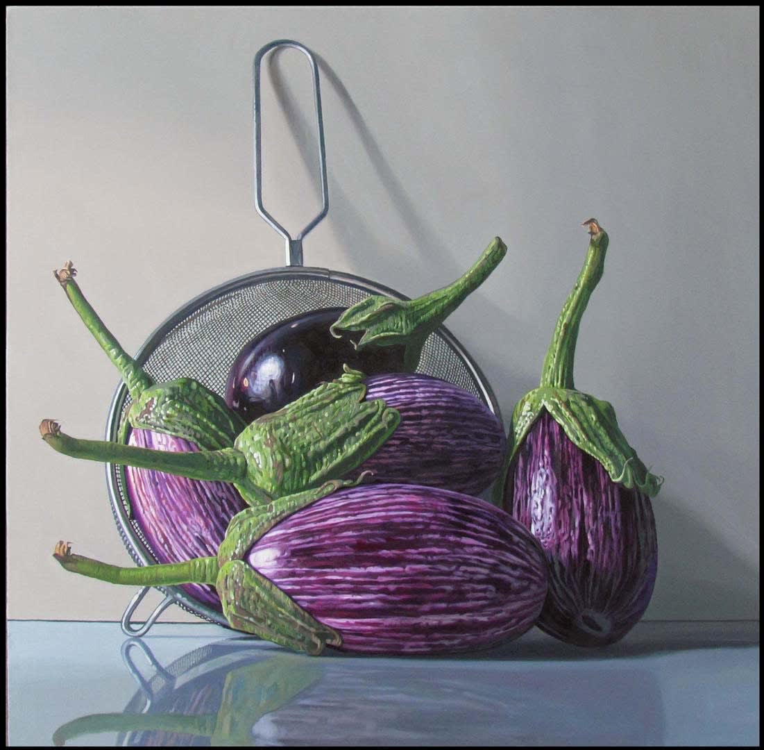 Tim O'Kane, Flame Eggplants & Sieve, 2013