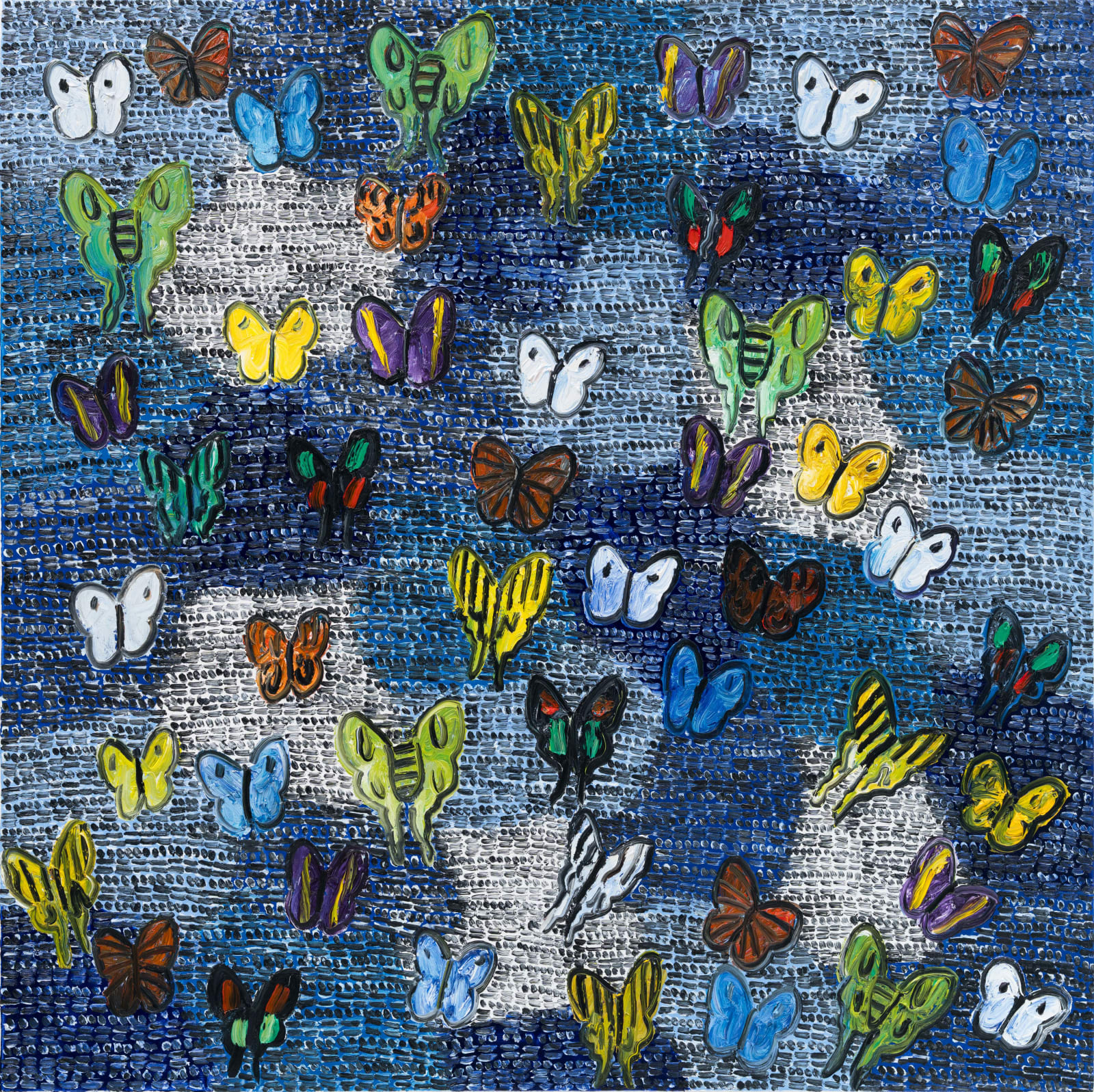 Hunt Slonem, "Blue Guardians (Herrera)", 2025