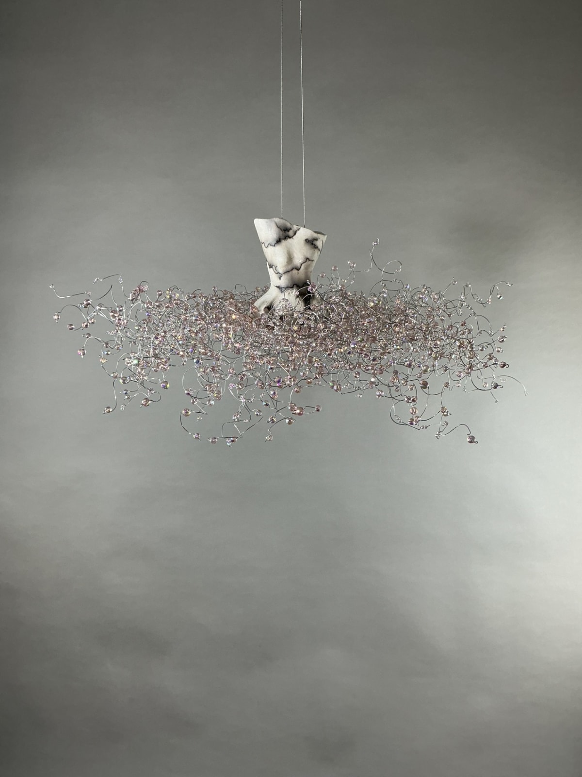 Estella Fransbergen, "Horse Hair Finish Clay Torso w/ Pink Glass: Suspended Shorti", 2025