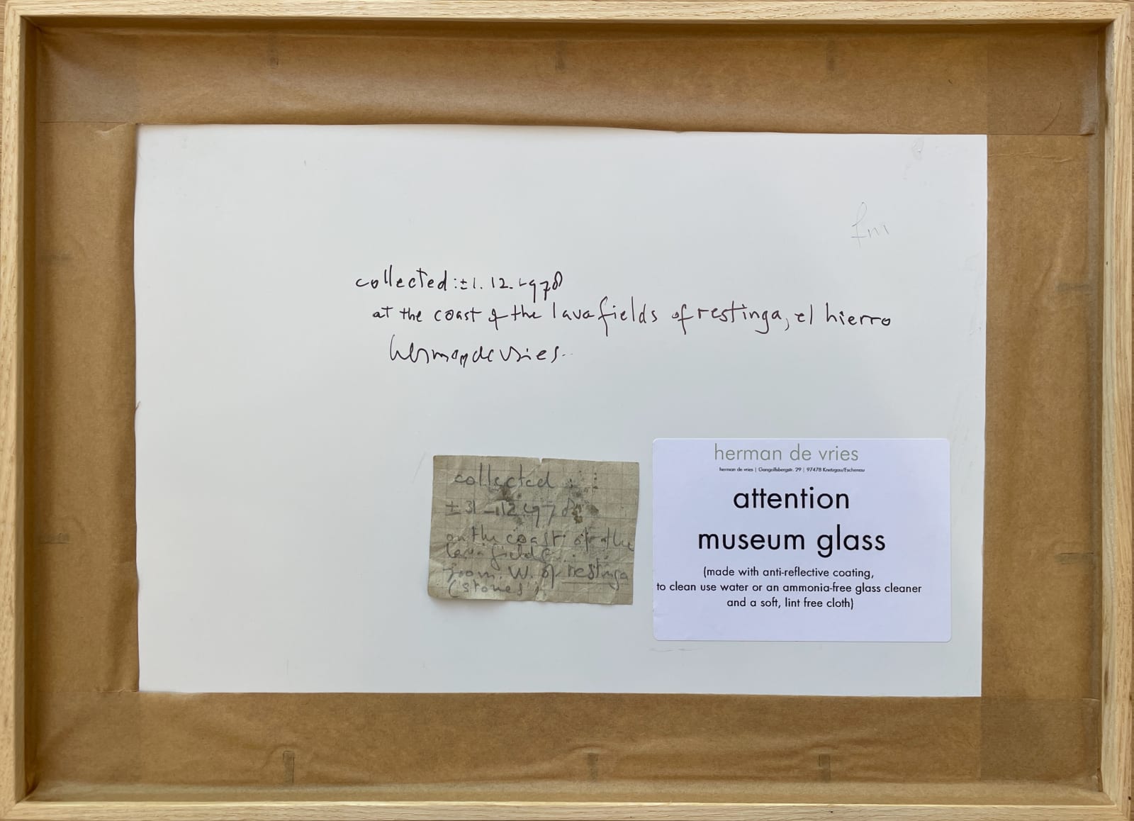 herman de vries, coll.: +/- 12.1978 at the coast of the lavafields of restinga, el hierro, 2024/1978