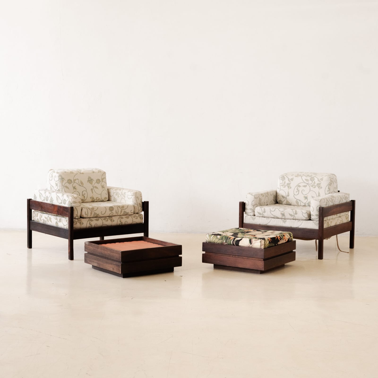 Celina Decorações, Armchairs with Storage Ottomans (pair), 1960s