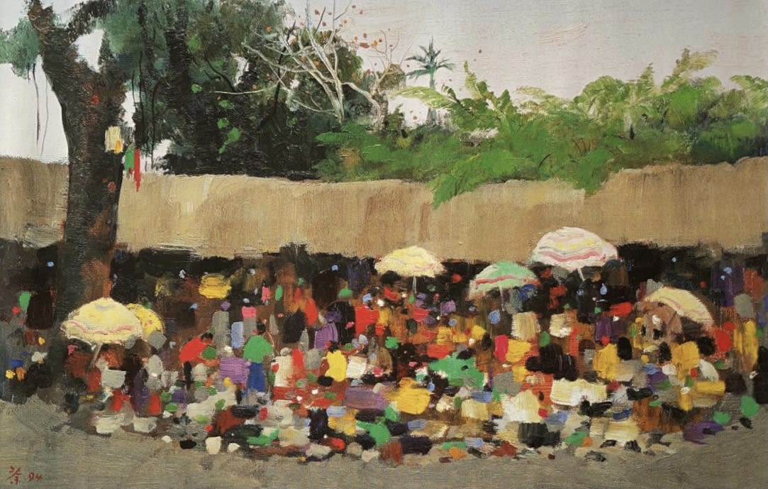 Wu Guanzhong 吳冠中, A Small Market in Indonesia 印尼小市, 1994