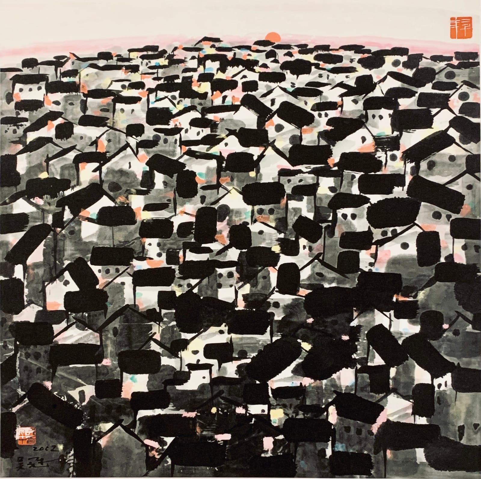 Wu Guanzhong 吳冠中, Sunset as Red as Blood 殘陽如血, 2002