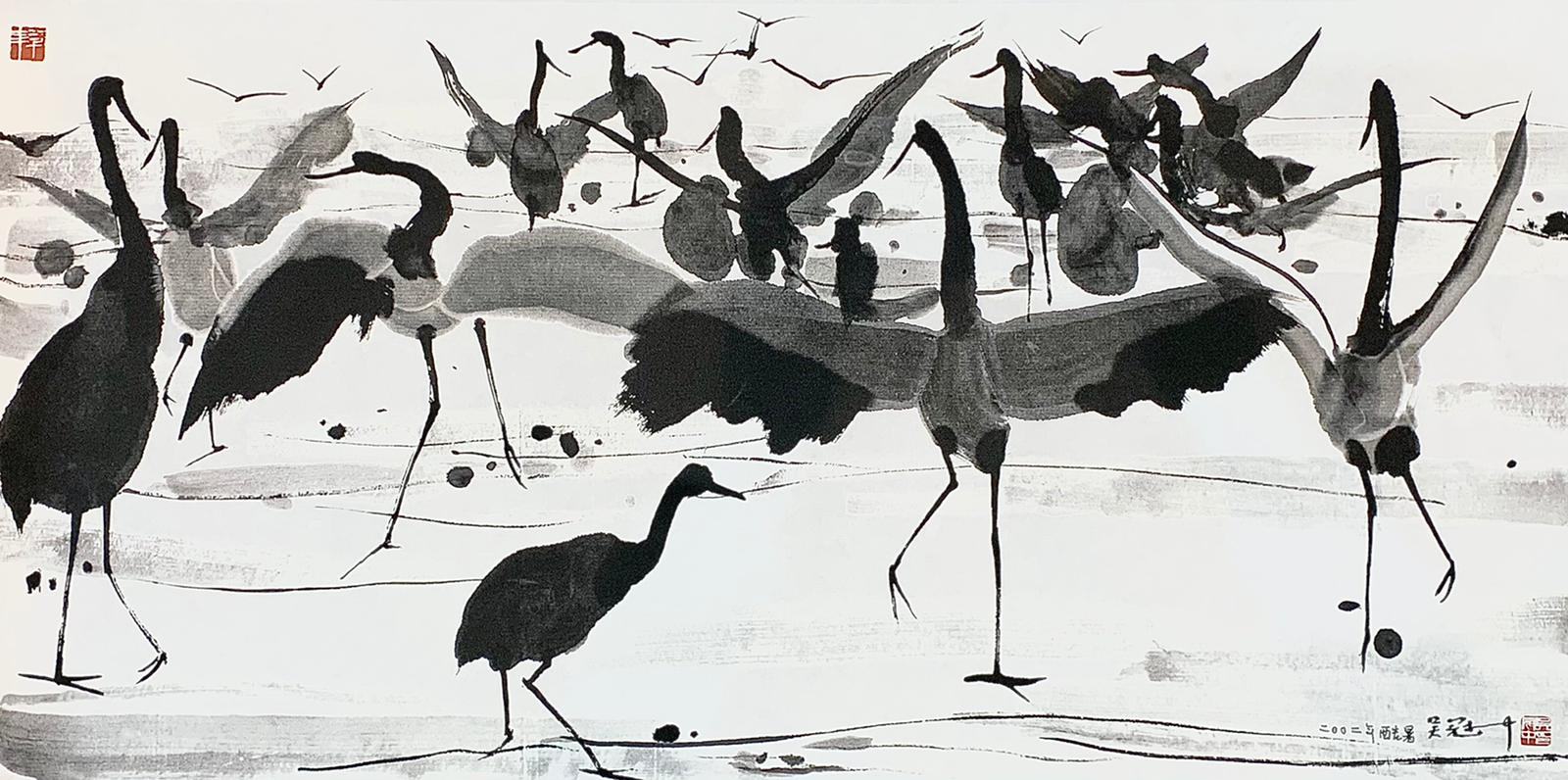 Wu Guanzhong 吳冠中, Cranes Dancing 鶴舞, 2002