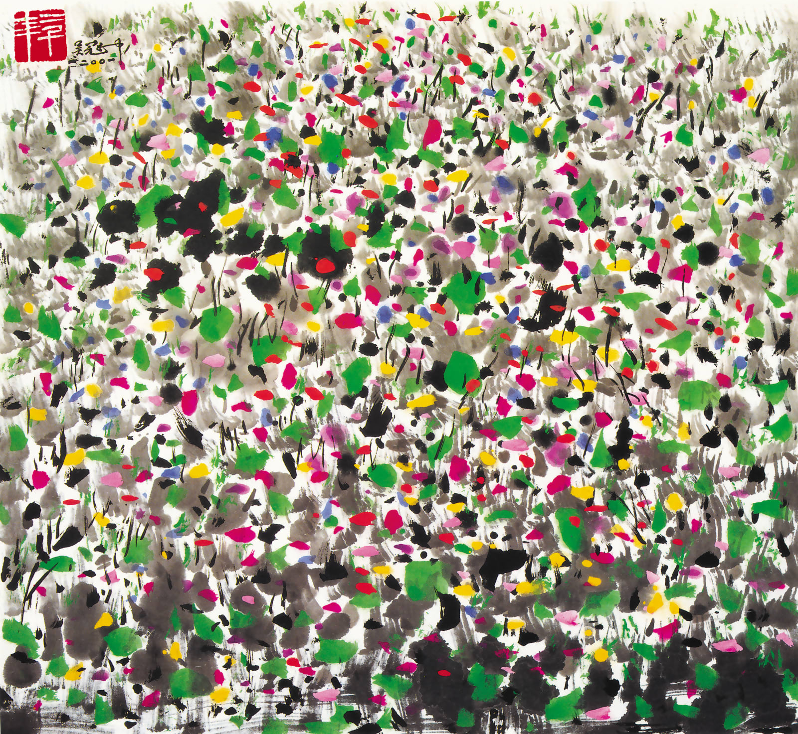 Wu Guanzhong 吳冠中, A Field of Flowers and Grasses 花草地, 2001