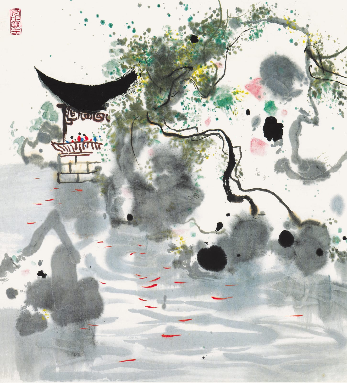 Wu Guanzhong 吳冠中, Fish in Play 觀魚, 1983