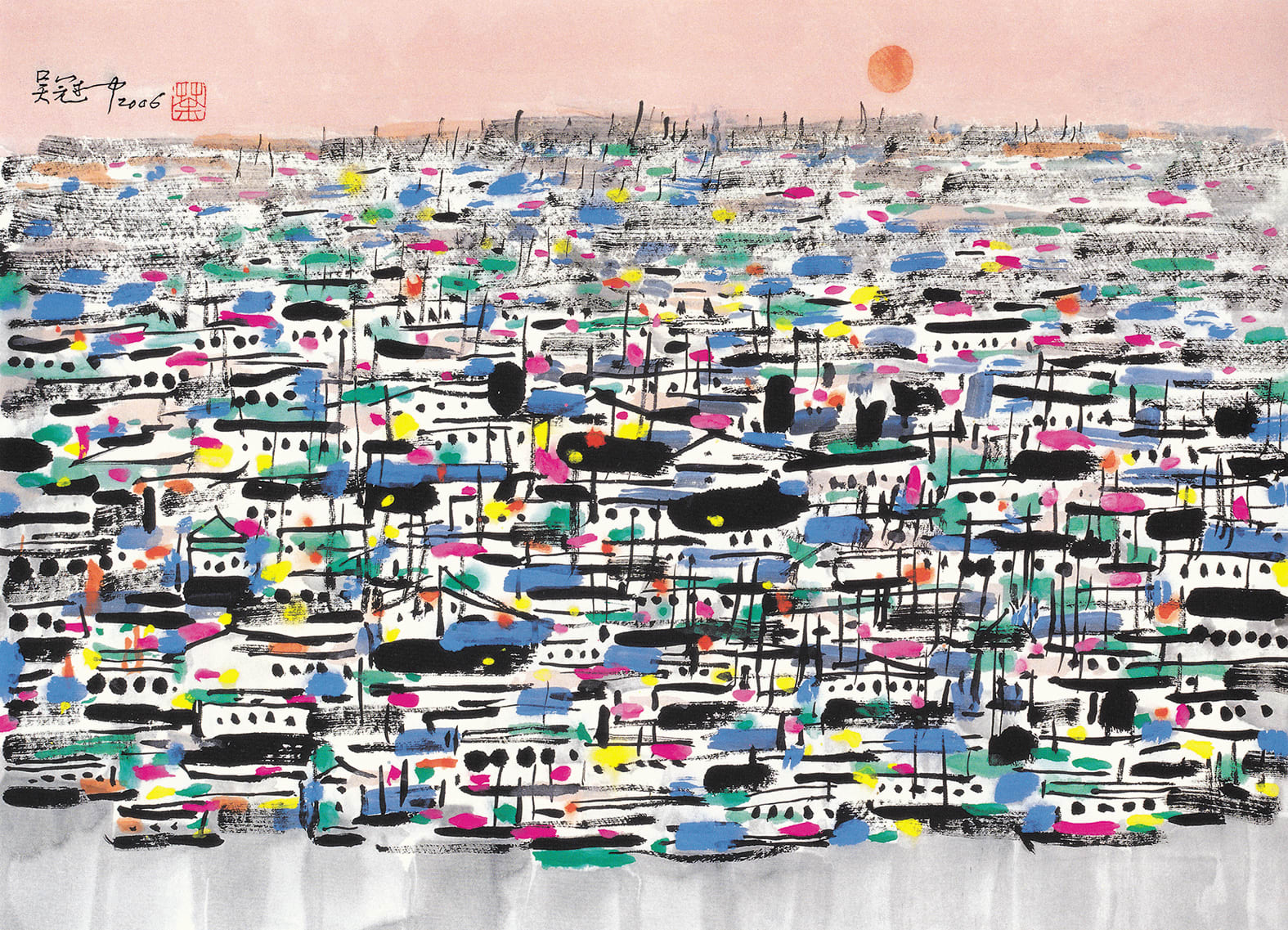 Wu Guanzhong 吳冠中, Morning Brush over a Harbour 海港晨曦, 2006