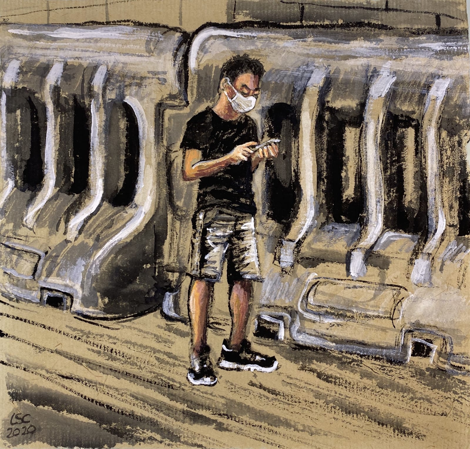 Louise Soloway Chan 陳路思, Man in front of the Water-filled Barrier, 2020
