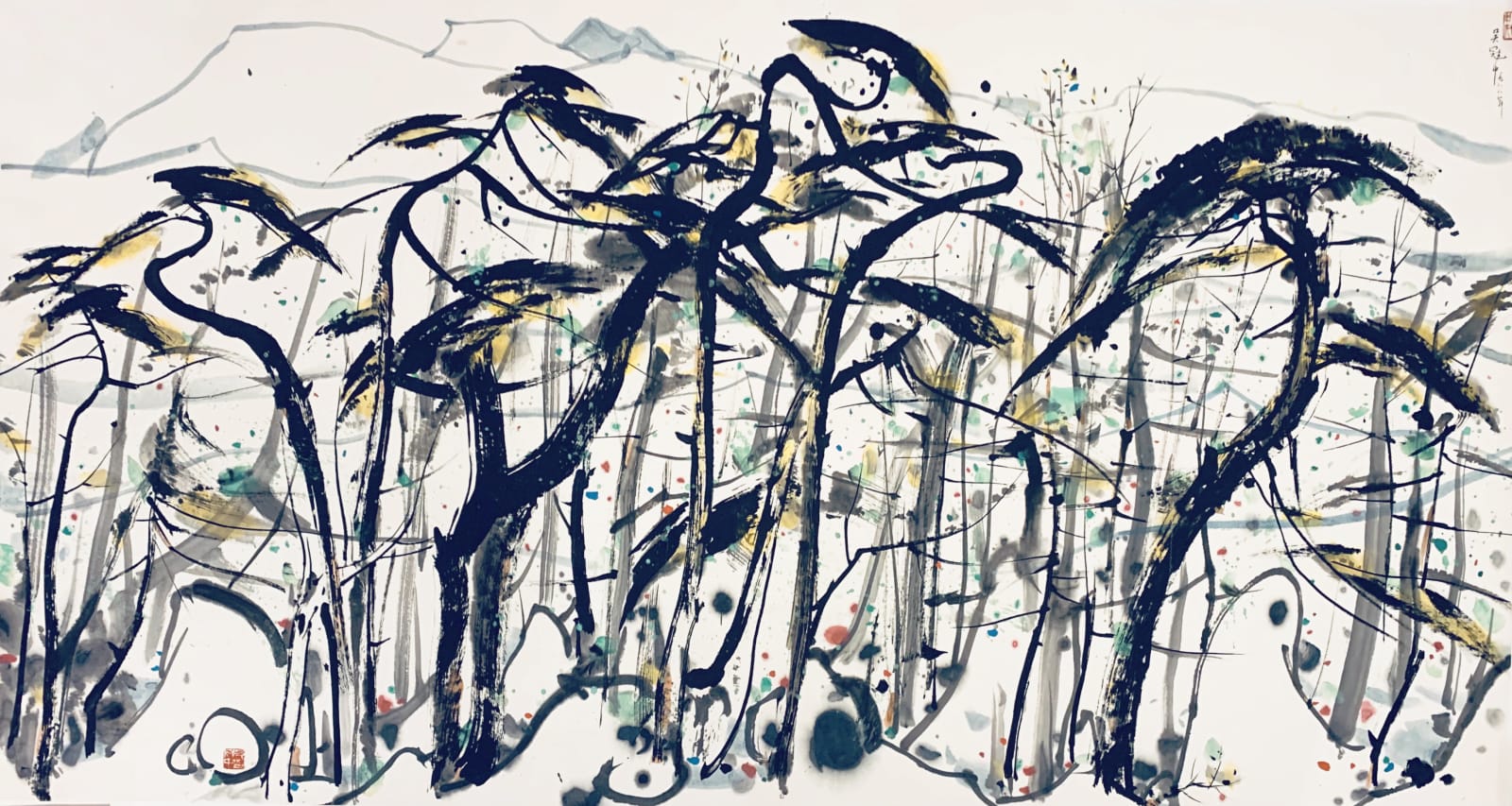 Wu Guanzhong 吳冠中, Pines upon Snowcapped Mountains 松與雪山, 1988