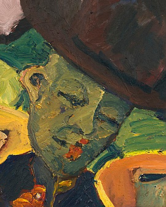 Ken Taylor Reynaga, Man with Flowers (full moon), oil on canvas, Brigade Gallery