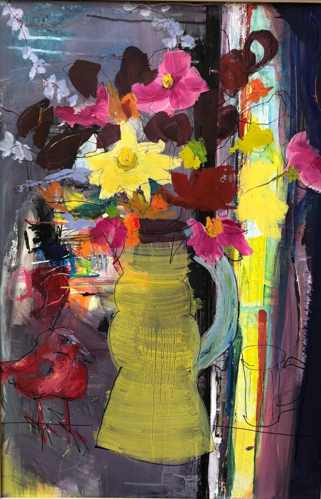 Joanna Vollers, Yellow vase with dahlias, 2022