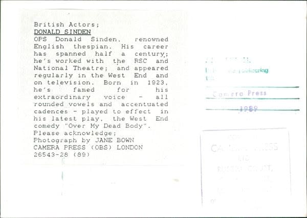 Jane Bown, Donald Sinden, 1989