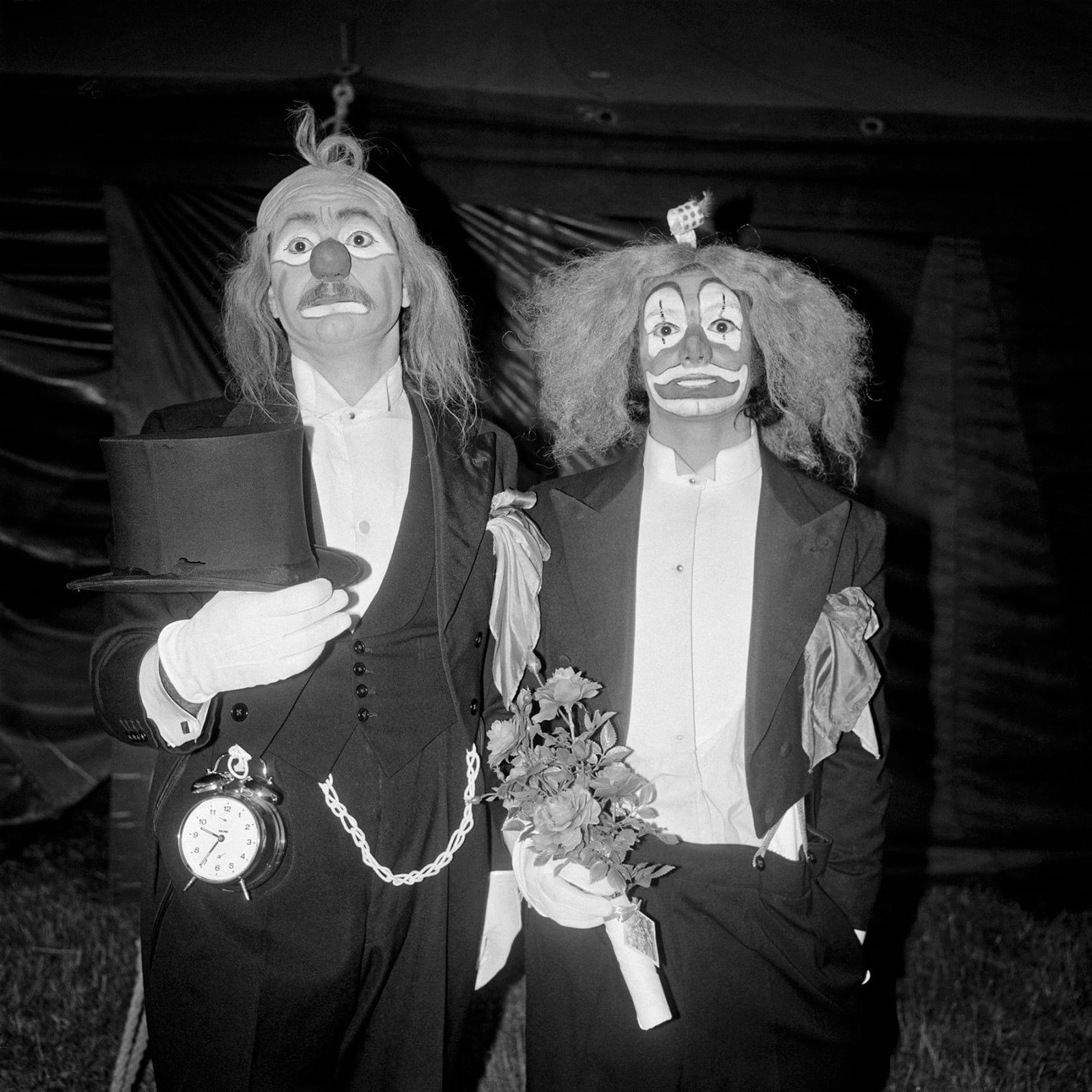 Daniel Meadows, Clowns, Circus Hoffman, Weymouth, Dorset. July 1974, 1974