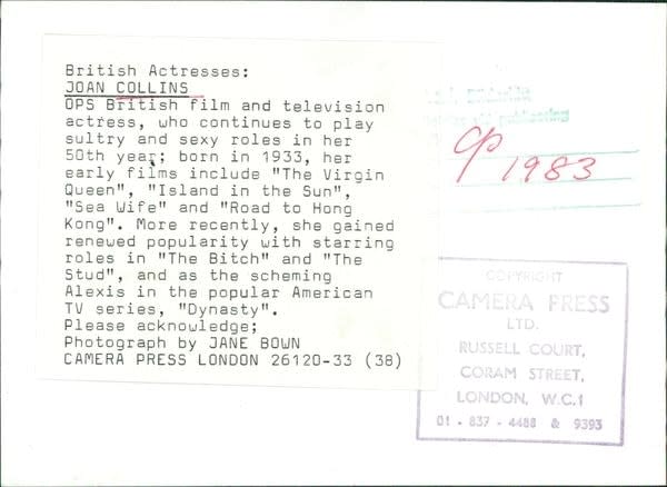 Jane Bown, Joan Collins, 1983