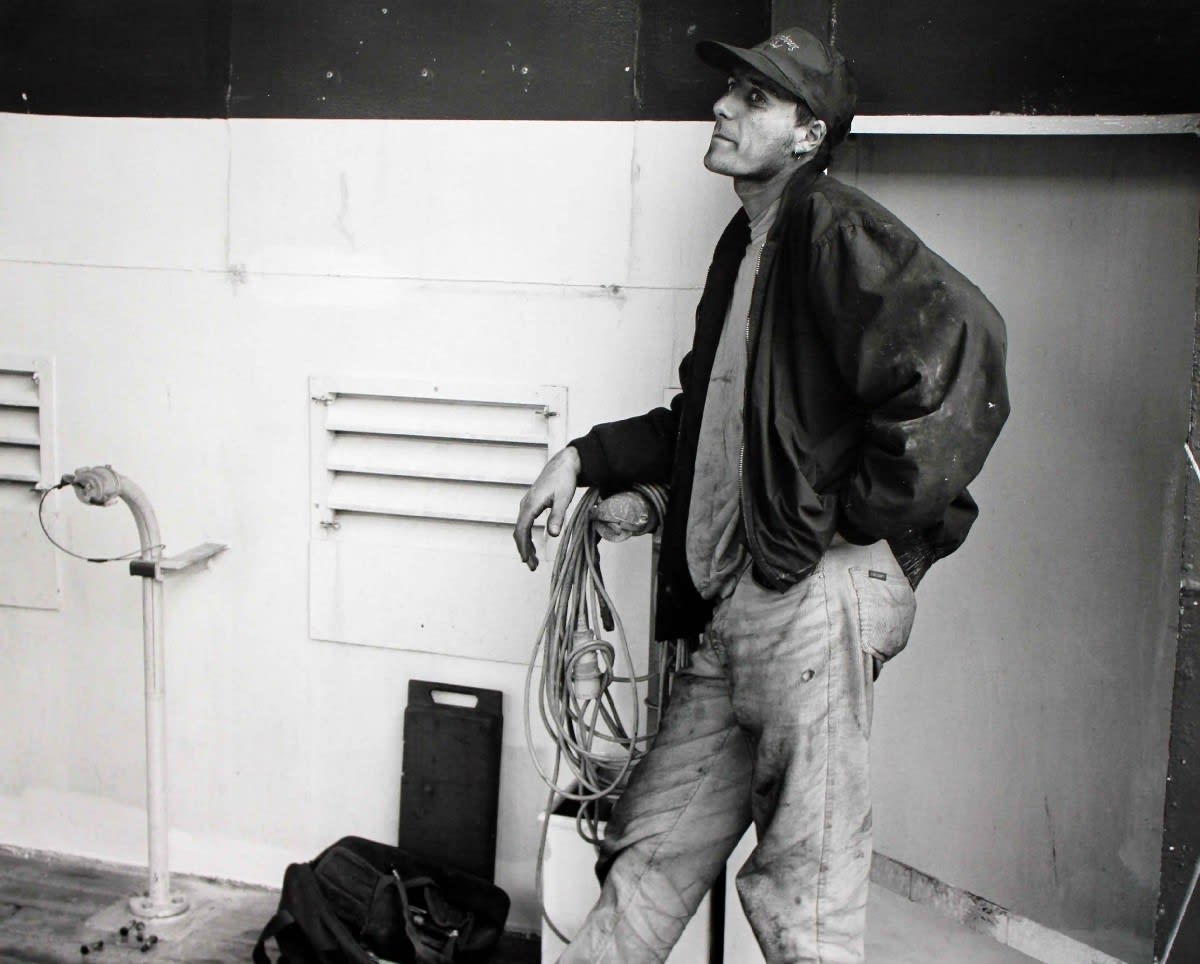 Ken Grant, Keith, waiting, Clarence Dry Dock, Liverpool, 1994
