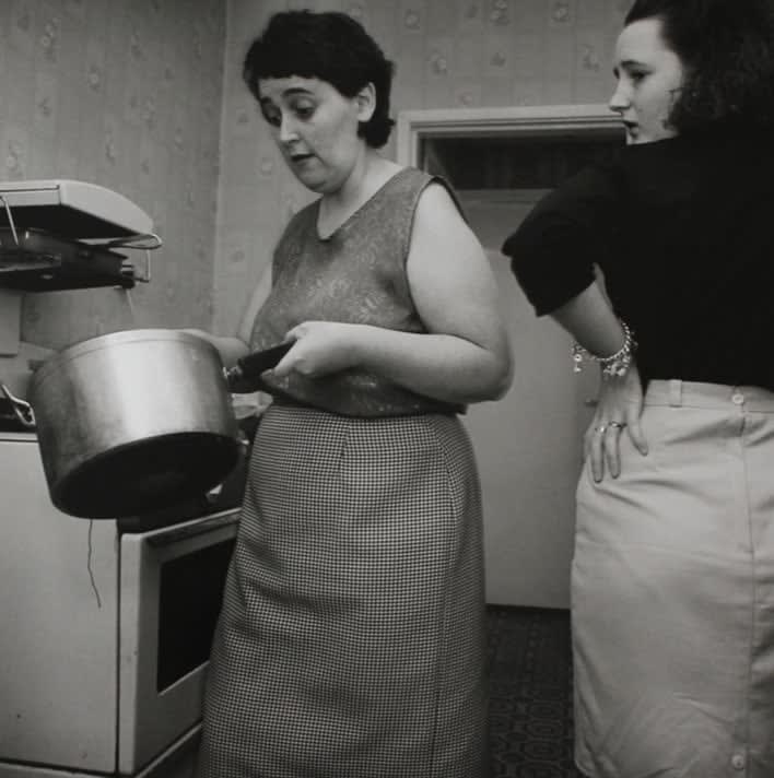 Ken Grant, Justine Collins and her mother, Lorna, Everton, c1990
