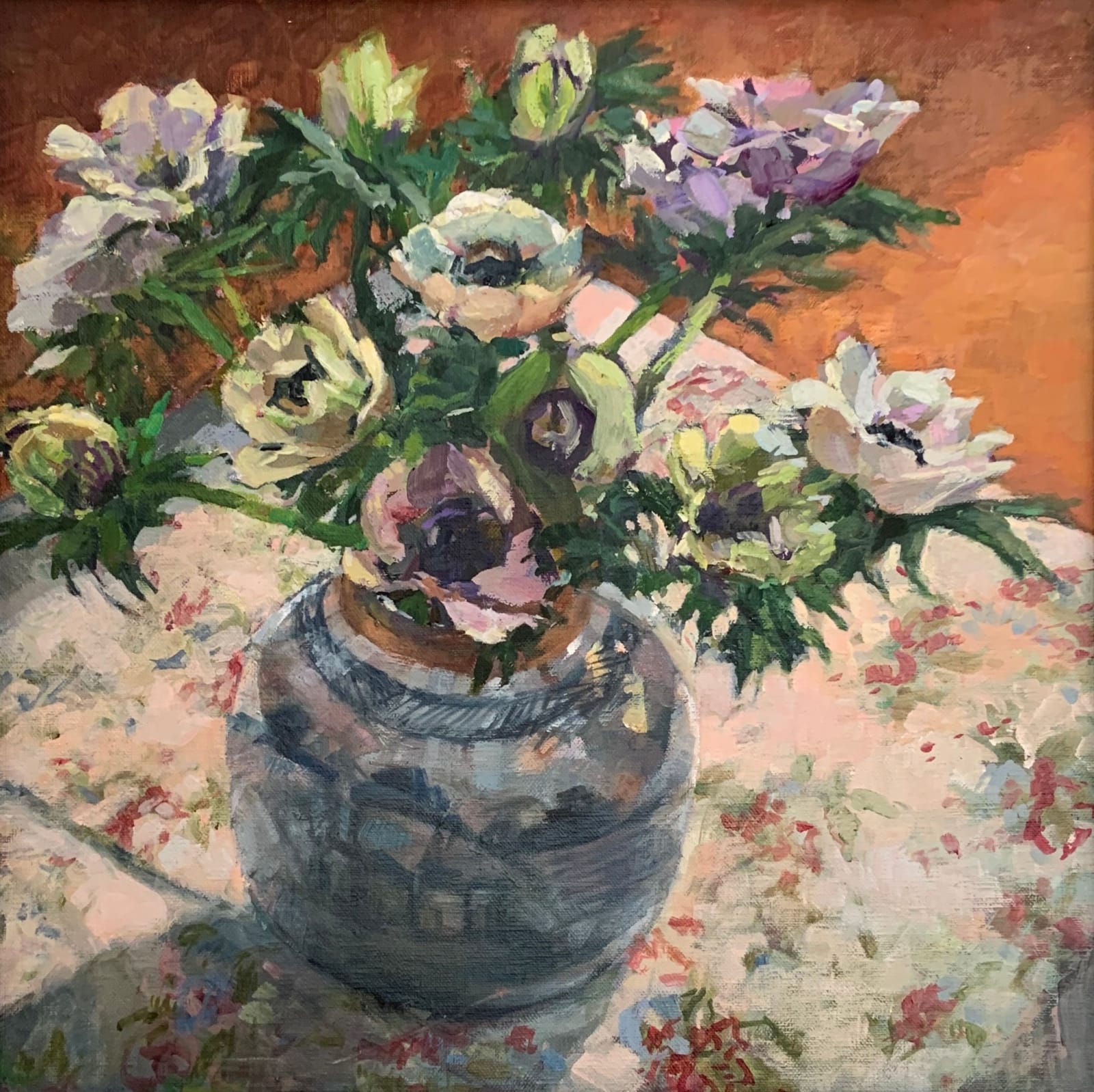 Karen Popham, White Anenomes in a Ginger Jar