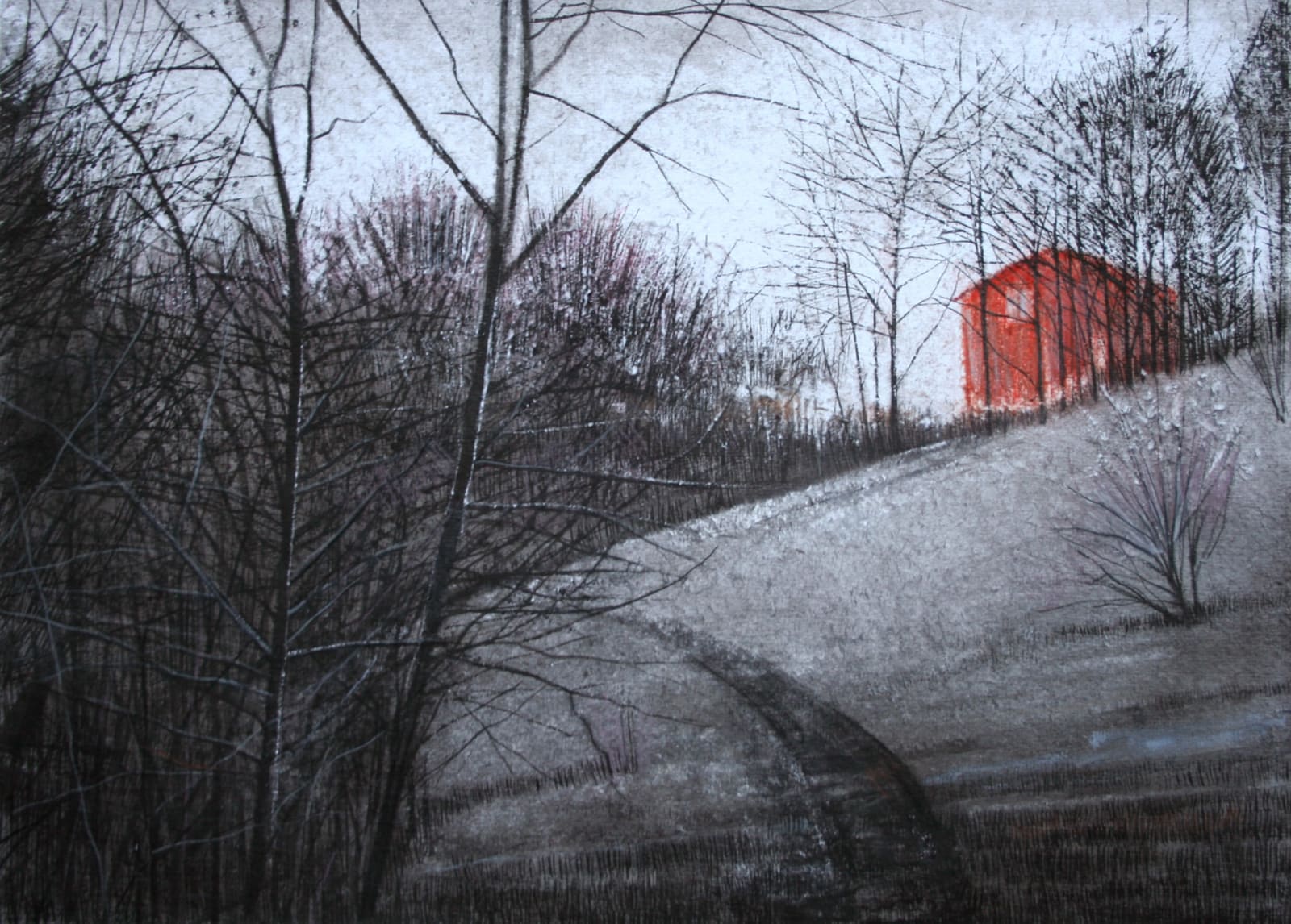 THOMAS LAMB, Red House on the Hill at Dusk