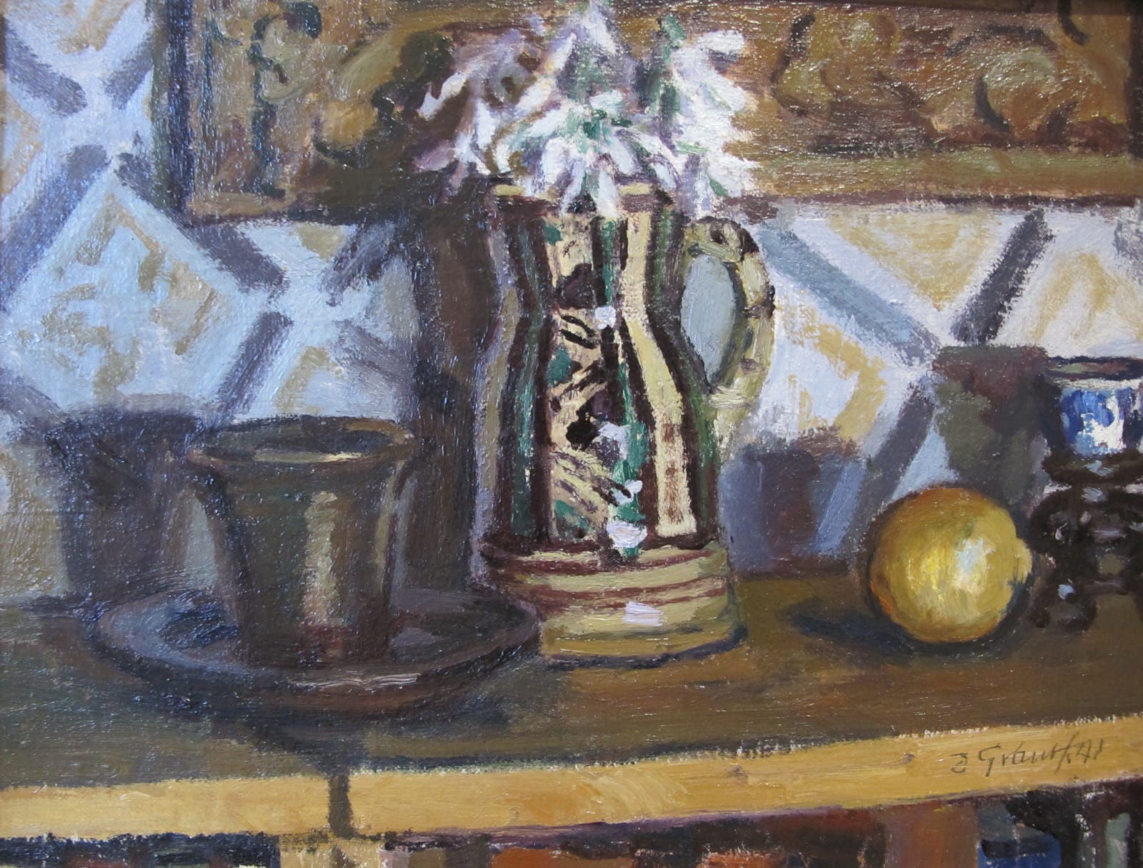 DUNCAN GRANT, Still Life with Jug and Flowers on a Shelf, Charlston, 1941