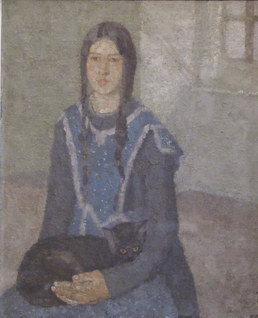 GWEN JOHN, Girl in a Blue Apron with a Cat on her Lap