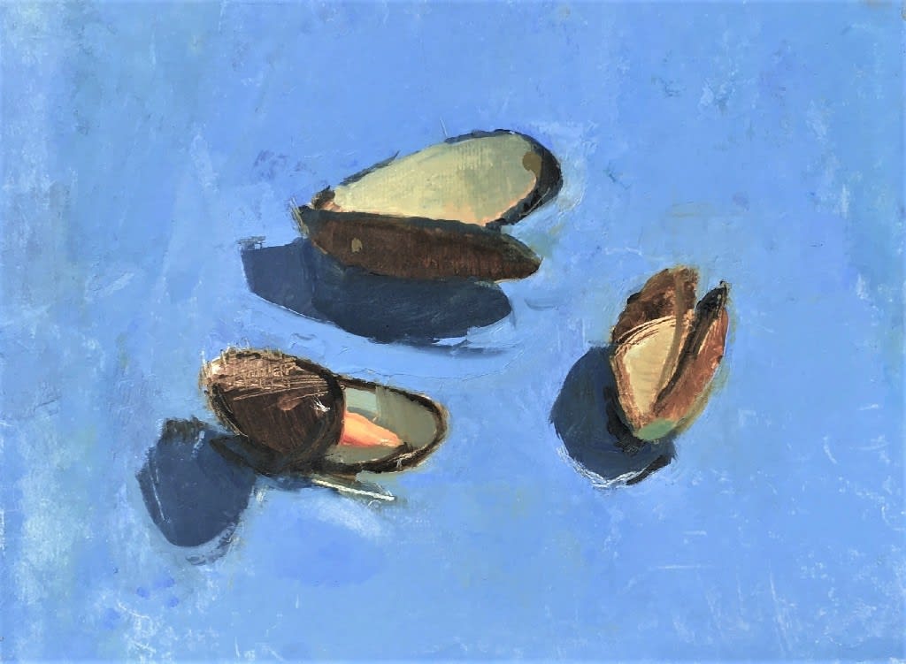 JANE PATTERSON, Mussels on Blue Paper Study, 2020