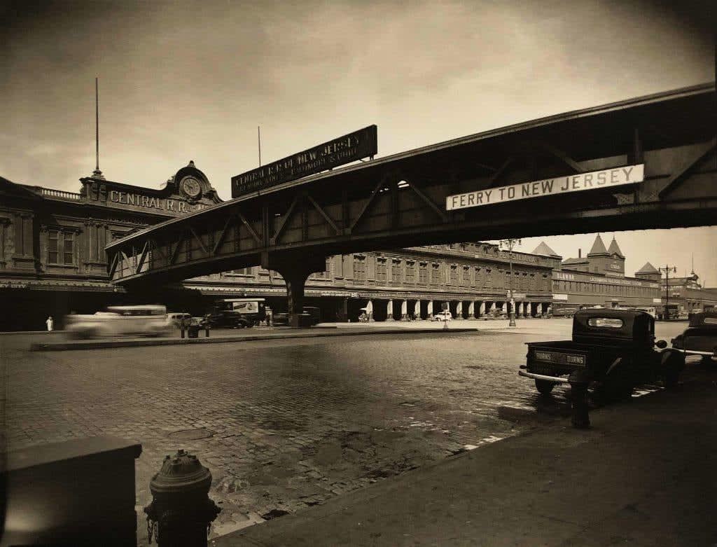 Berenice Abbott, Ferry, Central Railroad of New Jersey, Foot of Liberty Street, Manhattan, March 23, 1938
