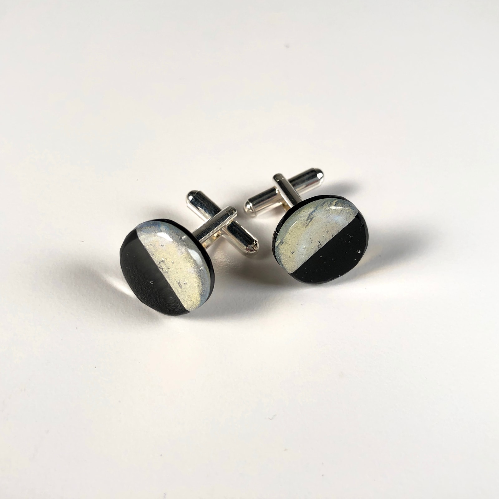 Geometric Glass Cufflinks - Black + Silver