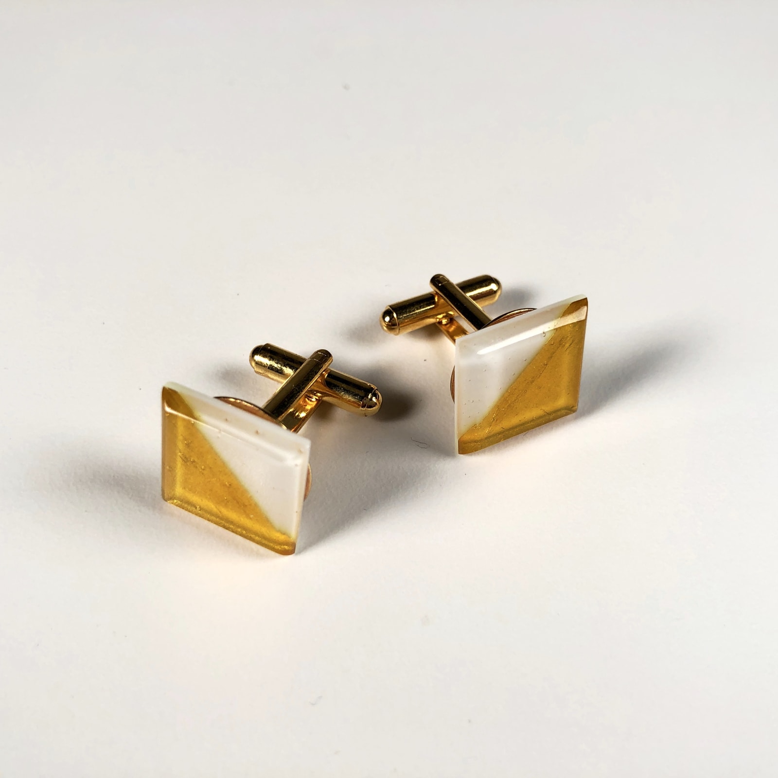 Geometric Glass Cufflinks - White + Gold