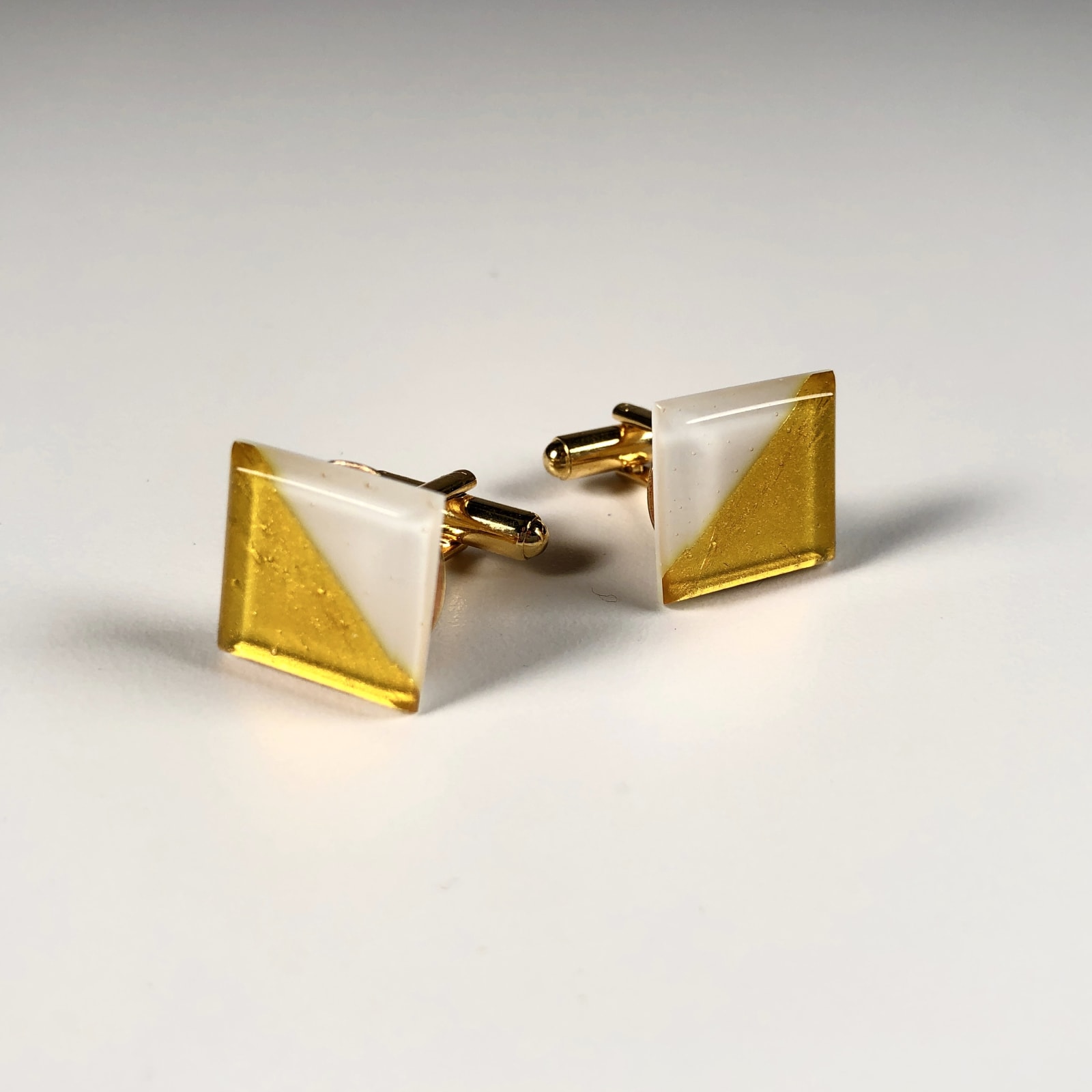 Geometric Glass Cufflinks - White + Gold