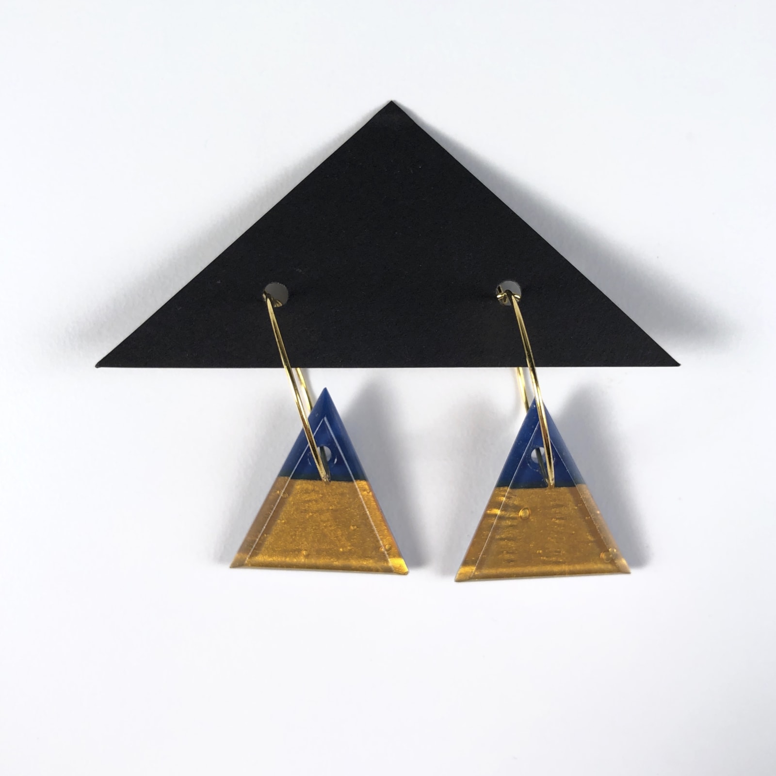 Geometric Glass Triangle Hoop Earrings - Blue + Gold