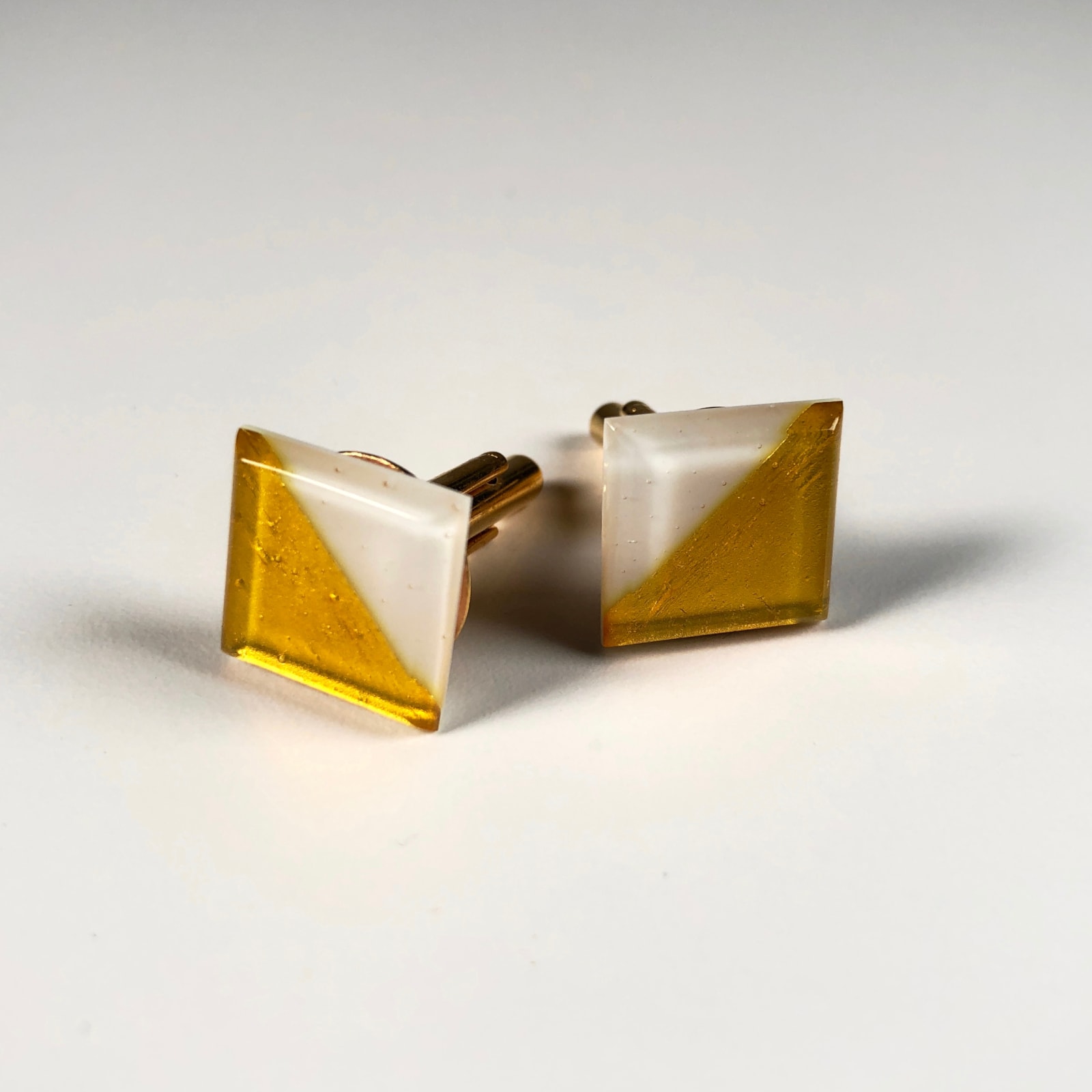 Geometric Glass Cufflinks - White + Gold