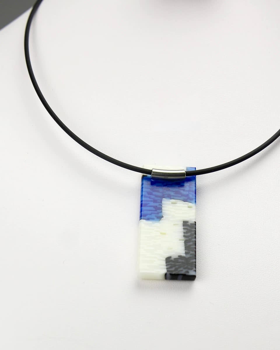 White, Blue, and Black Rectangular Pendant Necklace