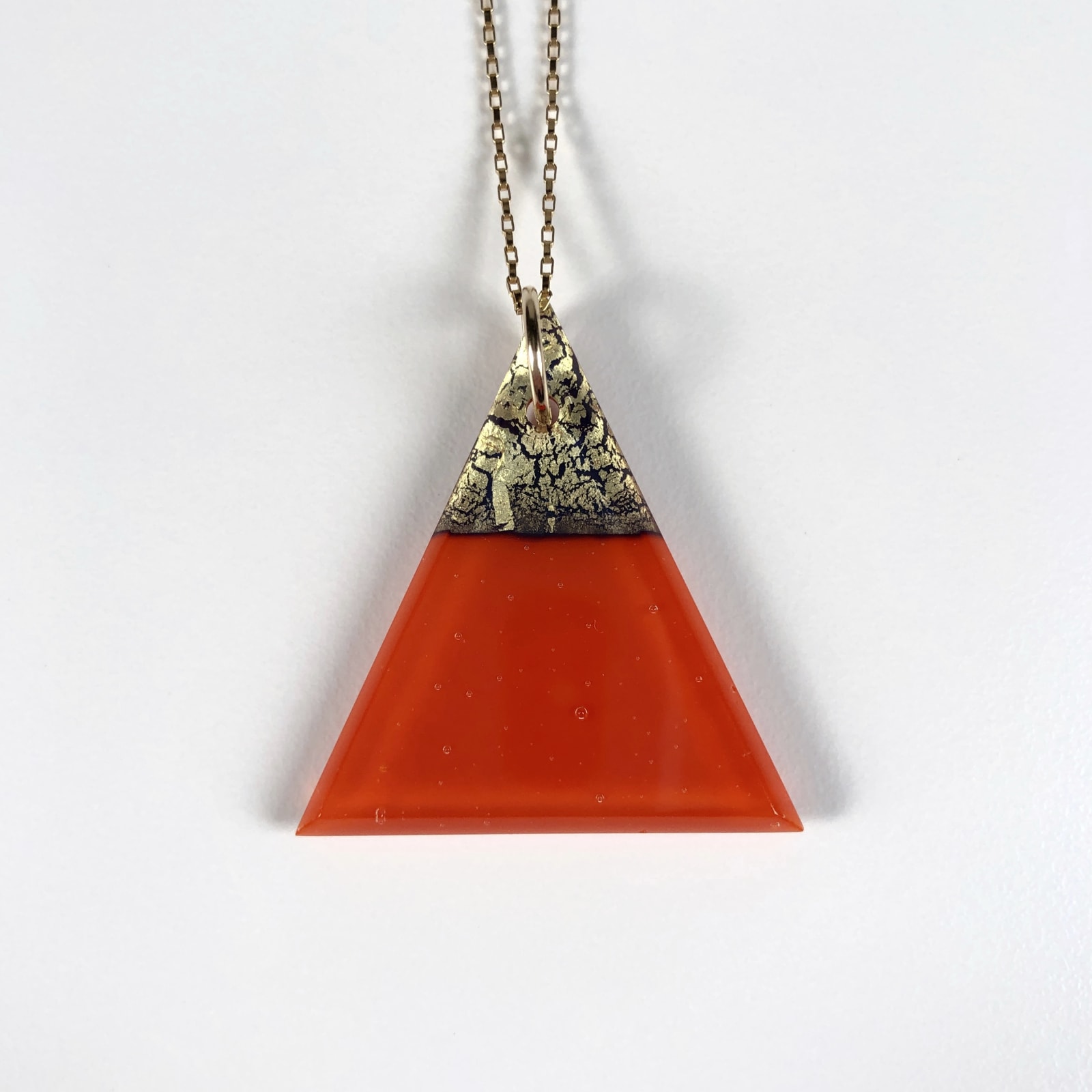 Geometric Glass Triangle Pendant Necklace - Pimento Red + Gold