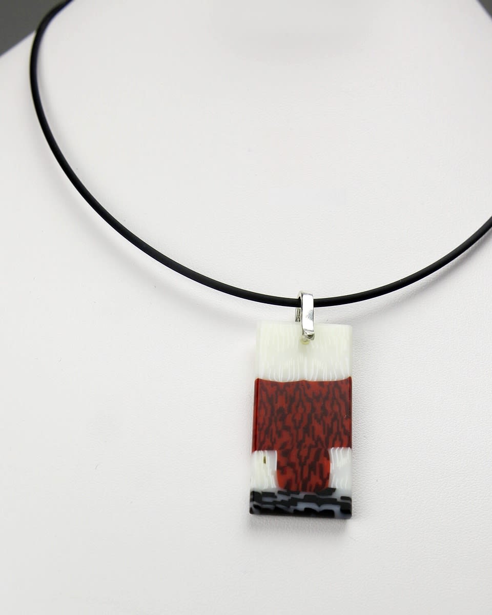 Red, White, and Black Rectangular Pendant Necklace