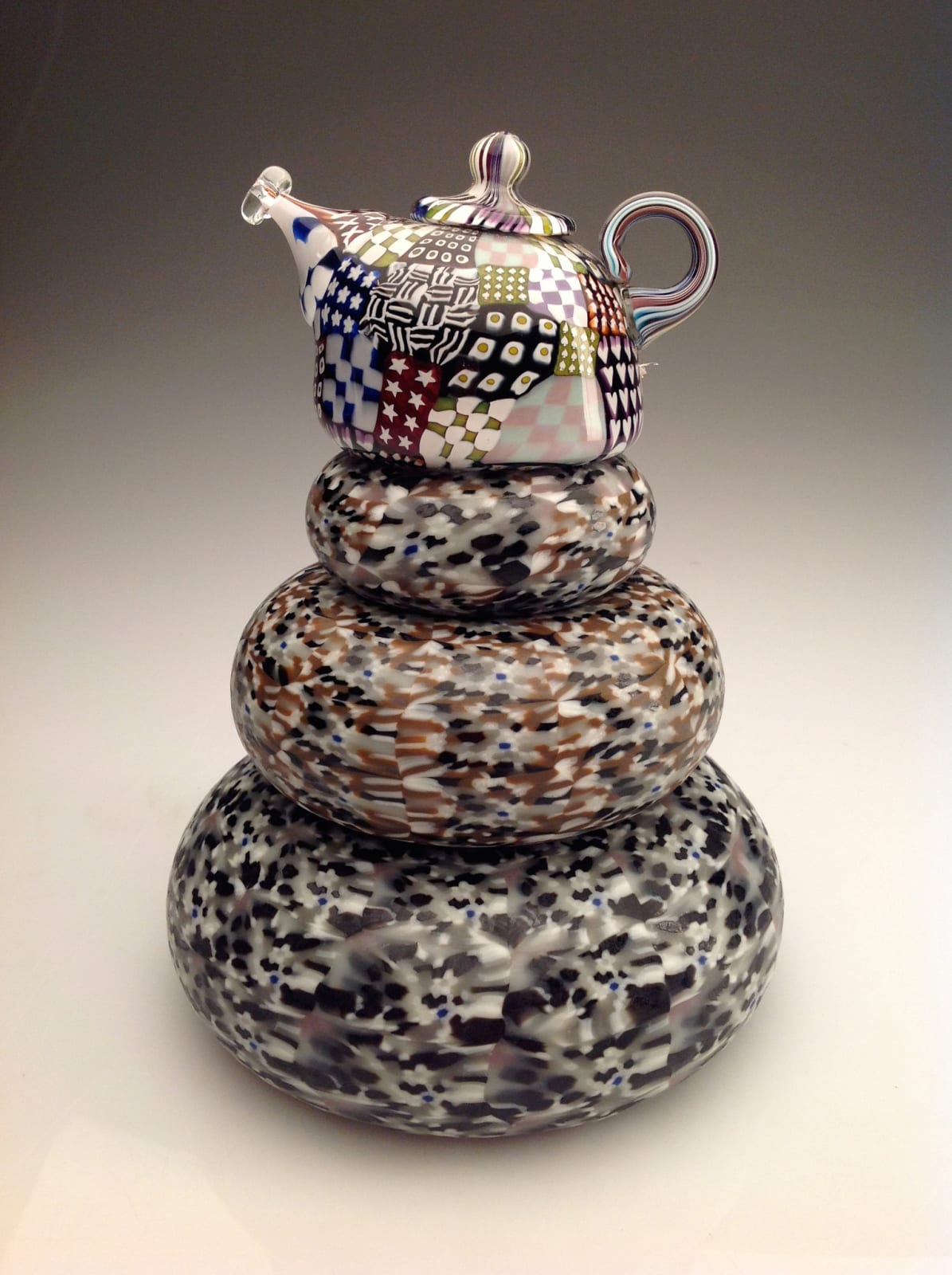 Crazy Quilt Teapot on Donuts