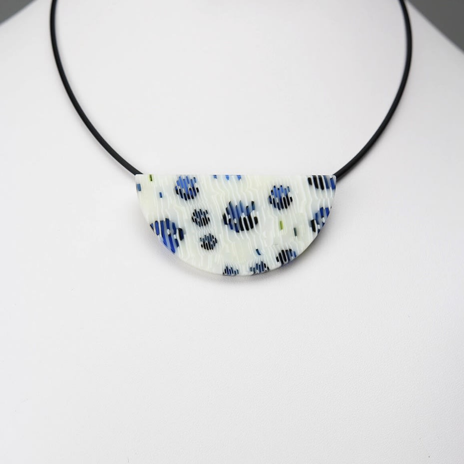 Blue Ruffled Feathers Wedge Pendant Necklace