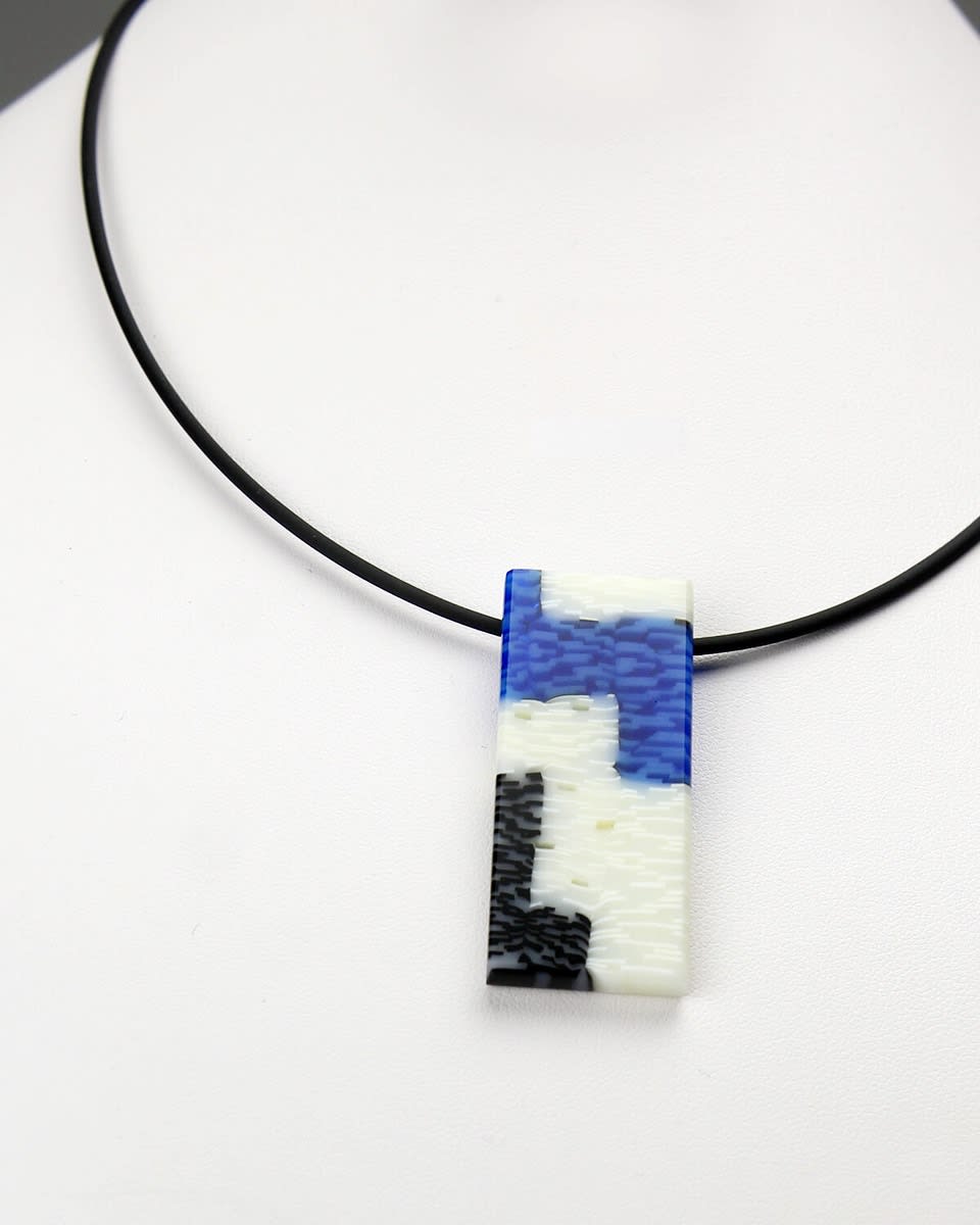 White, Blue, and Black Rectangular Pendant Necklace