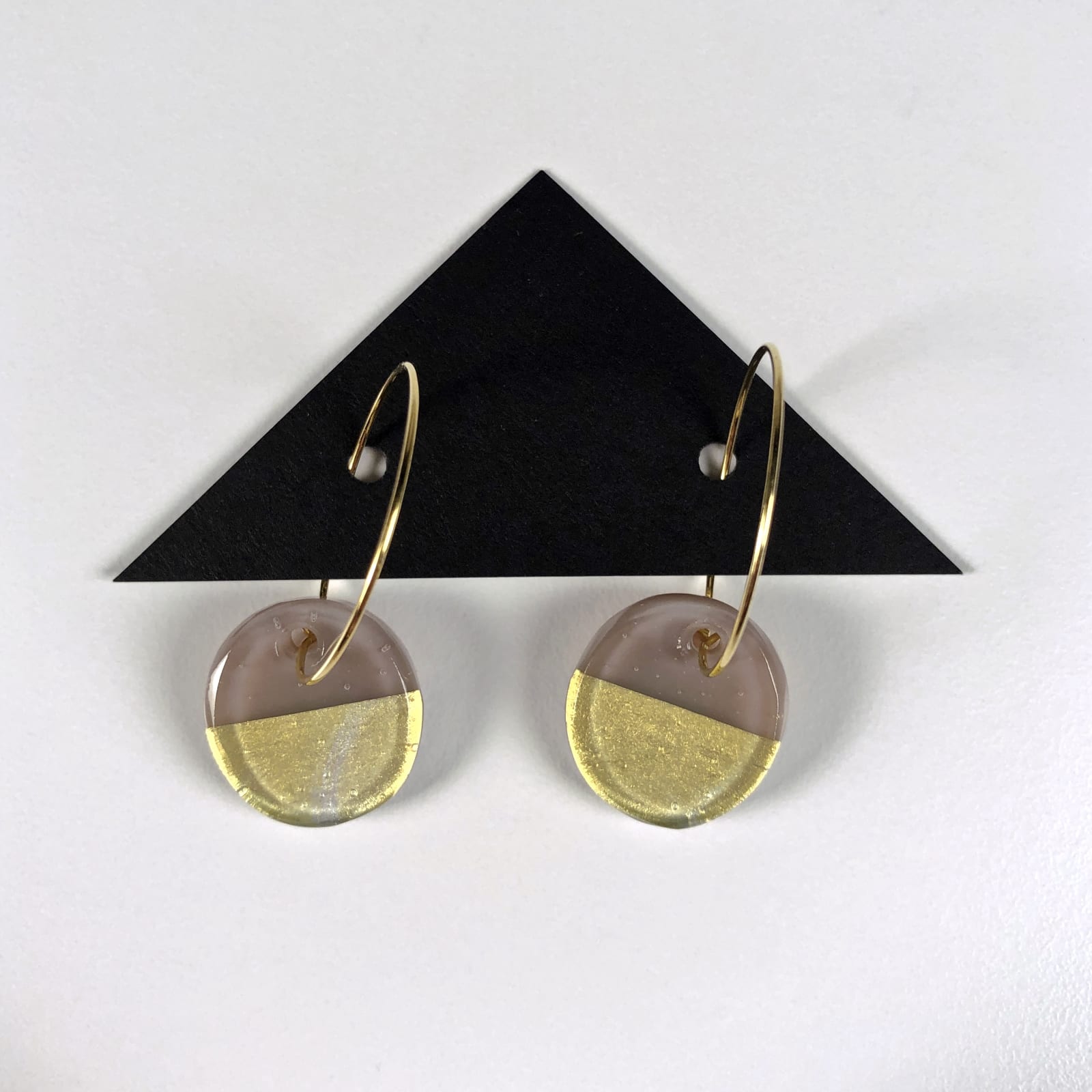 Geometric Glass Circle Hoop Earrings - Mink + Gold