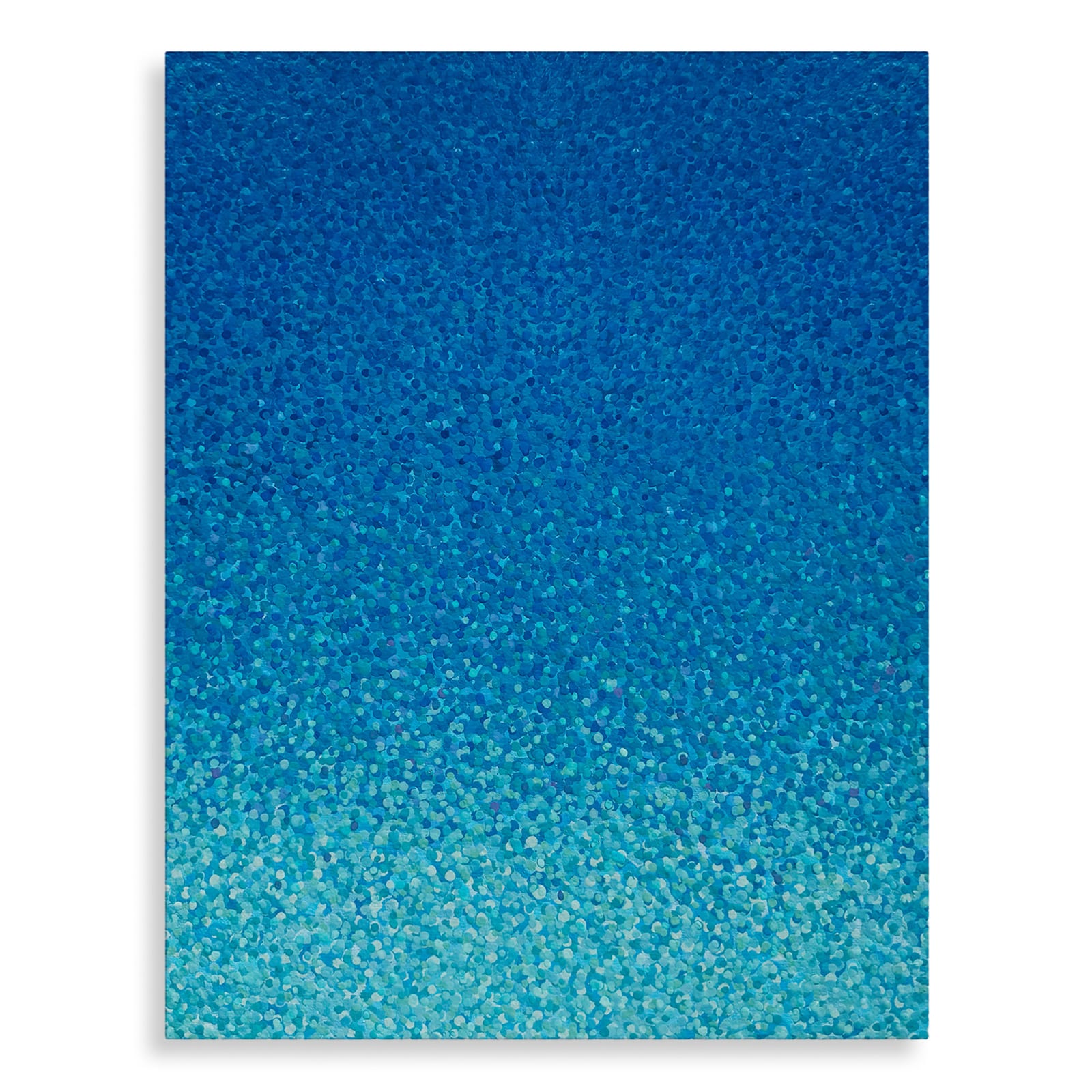Acrylic painting D013, 2025 by Cyrielle Gulacsy, showing a densely dotted blue gradient on wood, shifting from light to deep tones.
